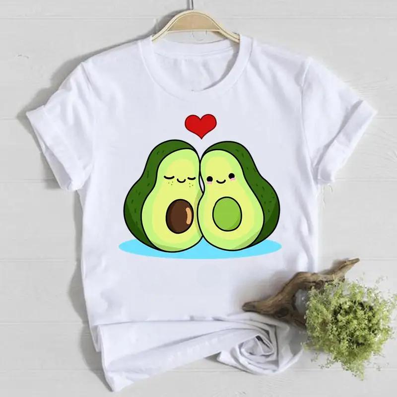 Летние футболки с круглым вырезом и милым принтом с авокадо, модные, повседневные, из чистого хлопка, с коротким рукавом, женские