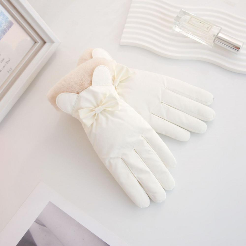 Down Cotton Plush Thickened Gloves Soft Satin Windproof Gloves Cute Ears Finger Mittens  Autumn