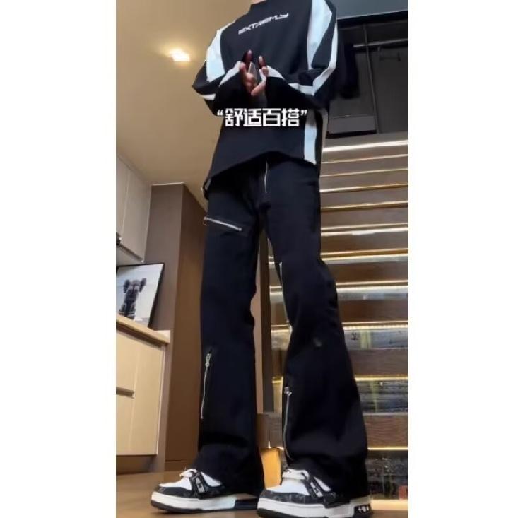 Американские вымытые джинсы из денима, мужские осенние новые свободные прямые брюки-швабры, повседневные широкие джинсовые брюки