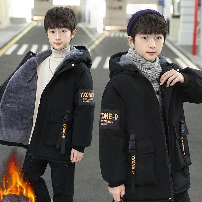 Мальчики осень и зима стеганая и утолщенная свободная теплая куртка в длинной верхней одежде с капюшоном