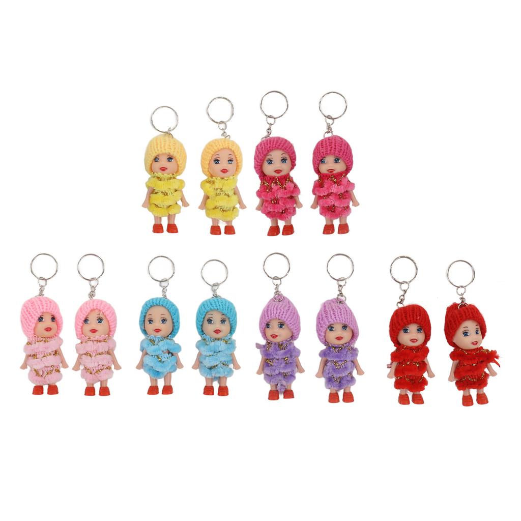 12 Pcs Mini Doll Keychain Lovely Tiny Dolls Keychain Portable Handbag Key Ring for Birthday Gift