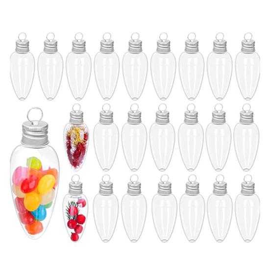 6/12/24Pcs 35ml Christmas Pendants with Screw Off Cap Fillable Clear Plastic Christmas Tree Light Bulb Hanging Decor for Party