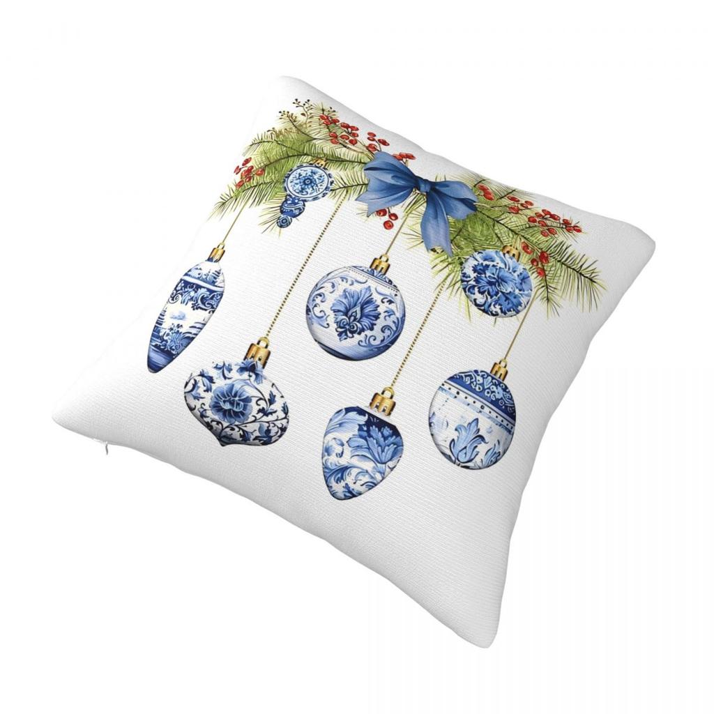 Blue Chinoiserie Christmas Pillowcase Printing Polyester Cushion Cover Decorative Throw Pillow Case Cover Bed Zipper 40*40Cm