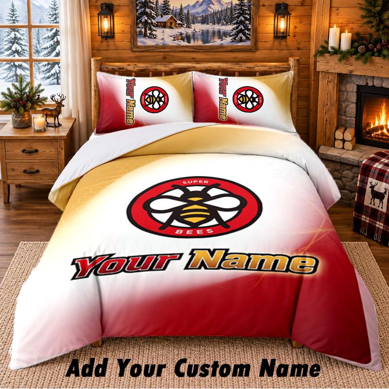 Brentford Football Pattern Bedding 3Pcs Set Custom Name, Bed Sheet And Pillowcases For Home Bedroom