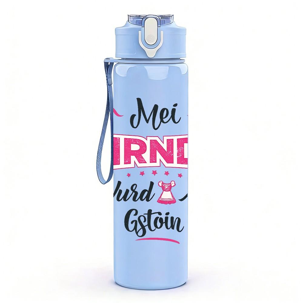 1PC Midi Dirndl Retro Letter Text Print 750ml Color Plastic Sports Water Bottle Leakproof Flip Straw Lid Suitable for Sports Office Home Use
