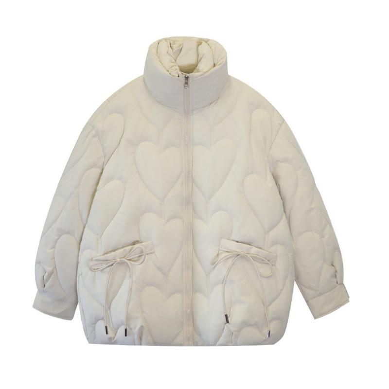 Хлопковая одежда большого размера женская толстая мм зимняя короткая новая модная стойка воротник любовь тиснение свободное хлопковое пальто