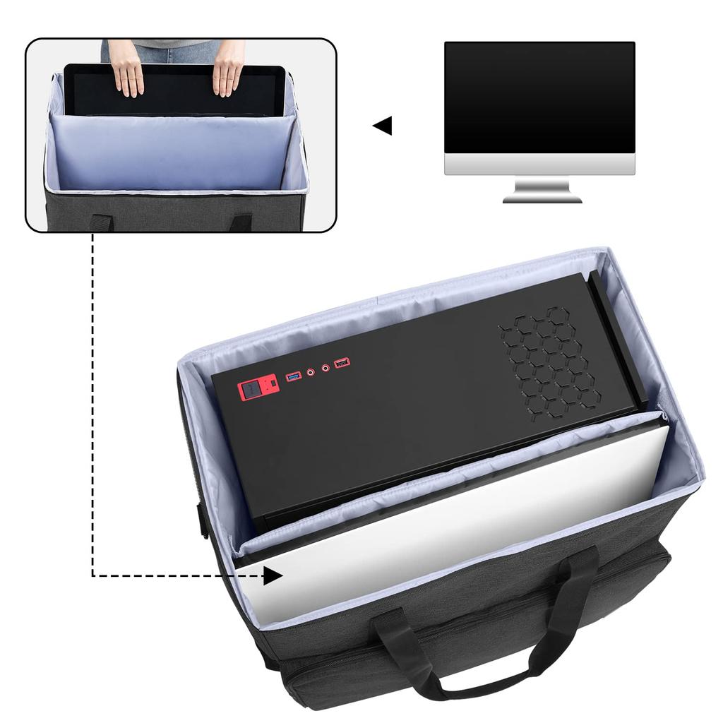 CURMIO Desktop Computer Carrying Computer Tower Tower Computer Can Store PC Peripherals and Black Case, Bag, Portable, Monitors,