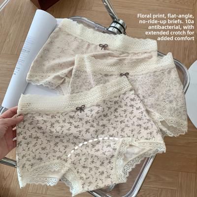 Женские весенне-осенние трусики с мультяшным принтом, кружевные, 10A, устойчивые к бактериям, бесшовные, дышащие, со средней посадкой, с плоским углом