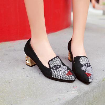 Новые модные однотонные туфли со стразами, толстые женские туфли большого размера с неглубоким носком