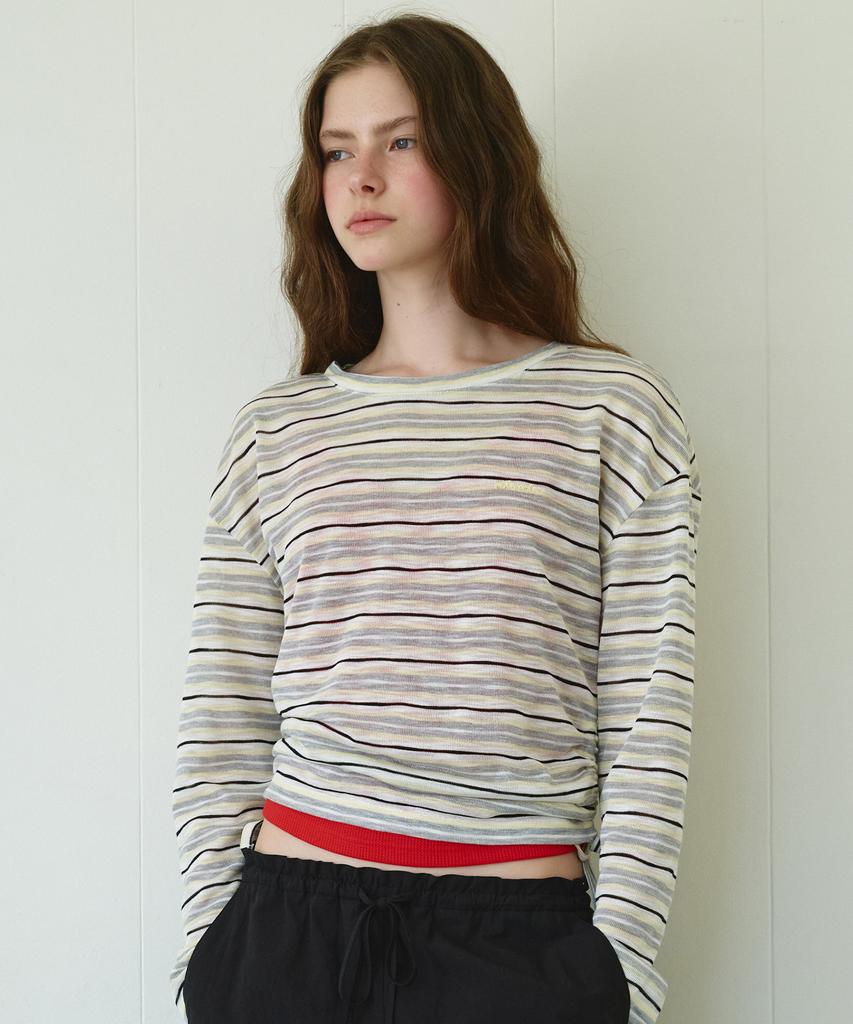 ROLAROLA Sheer Long Sleeve Stripe Top Gray