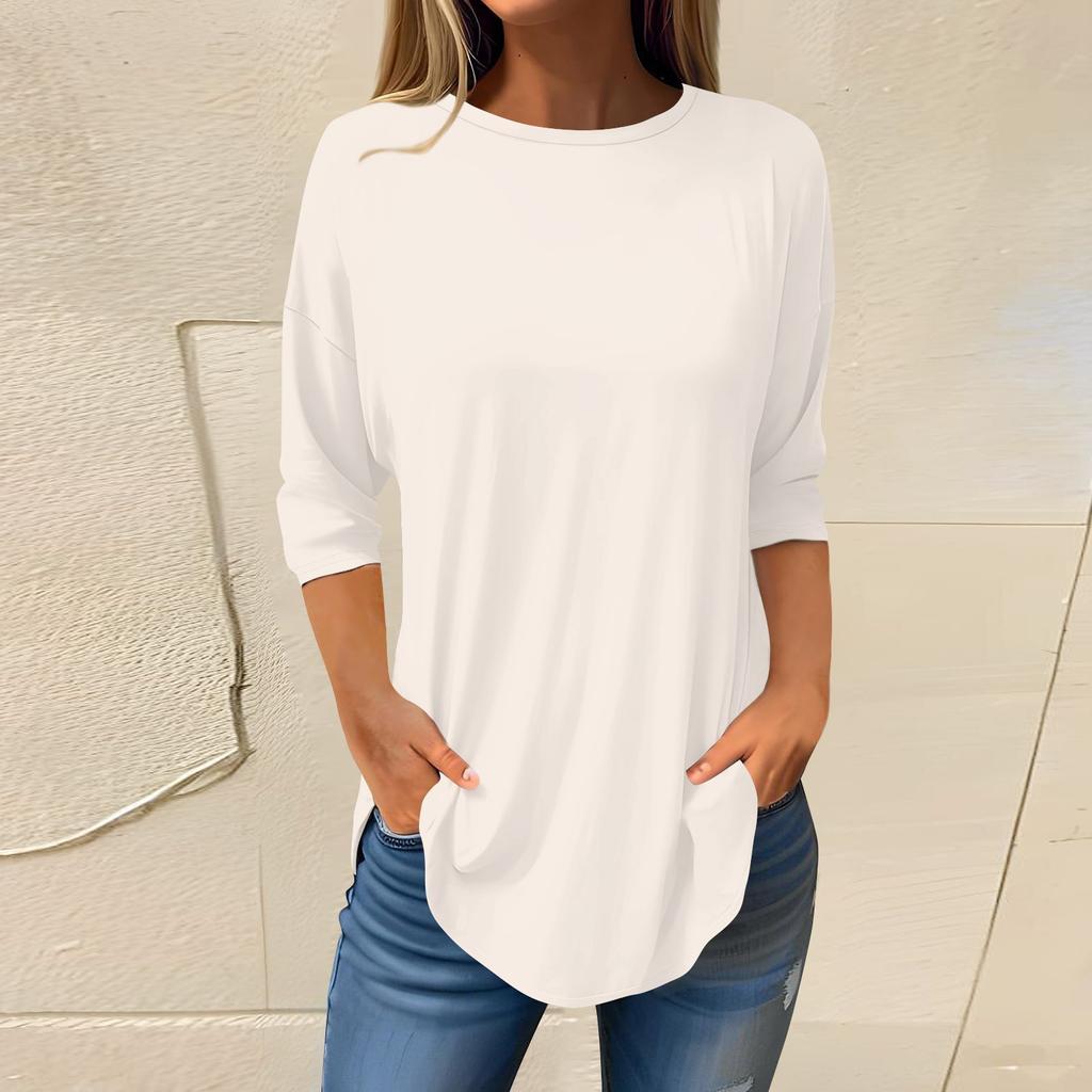 Женские футболки с рукавами 3/4, однотонные пуловеры, летние весенние топы, блузки
