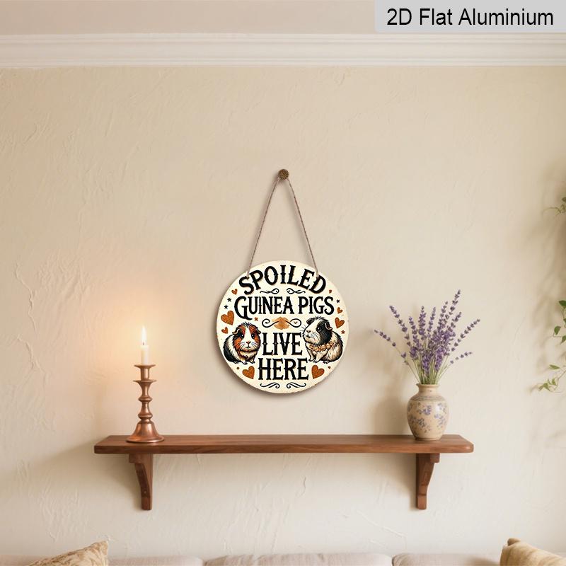 2D Flat, 1pc Vintage Guinea Pig Wall Art - Round Aluminum Hanging Sign with Fun Animal Design, Suitable for Wedding, Birthday, Thanksgiving