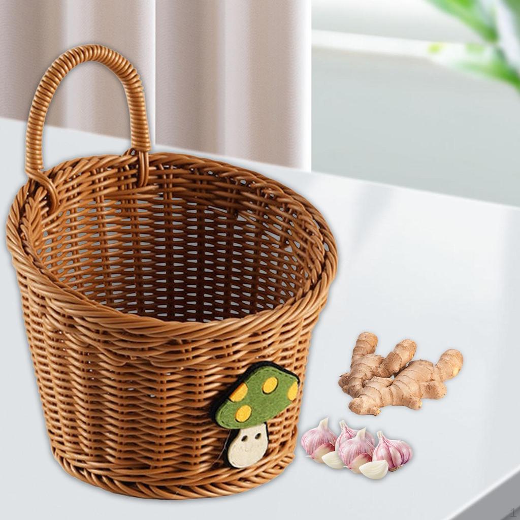 Декоративная плетеная настенная корзина для хранения с ручкой, держателем, подвесными фруктами и овощами