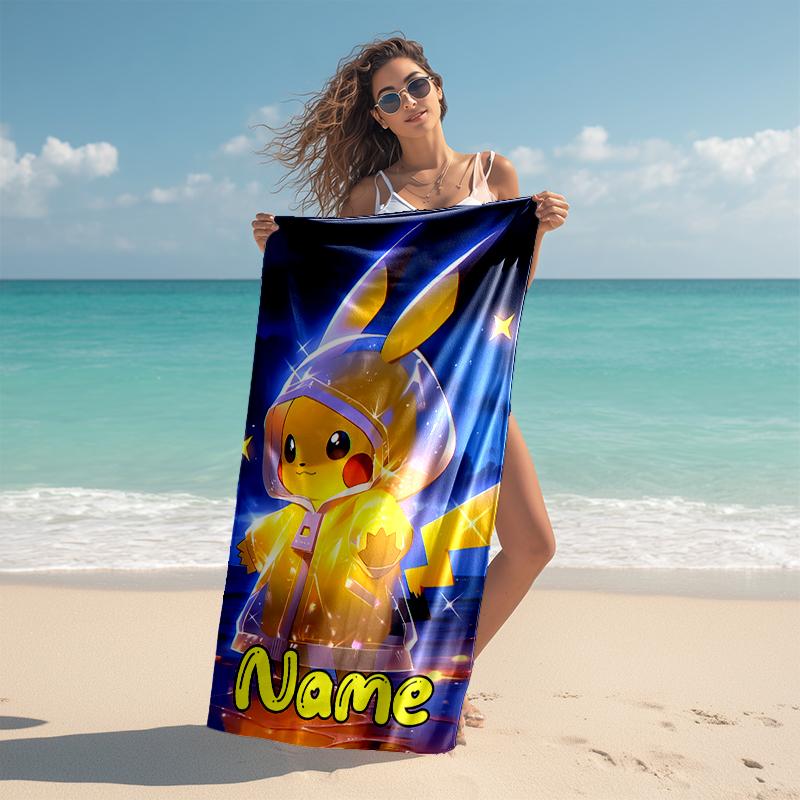Personalized customized proof beach towel with Pokémon Pikachu pattern - soft, absorbent,quick-drying,perfect swimming,camping&bathing