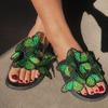 Сандалии с вышивкой и бантом, летние тапочки, женские шлепанцы на плоской подошве, женские мягкие шлепанцы