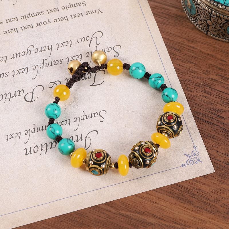 Непальский тибетский плетеный браслет бирюзовый пчелиный воск нишевый дизайн ретро ручная веревка мужской и женский тибетские аксессуары