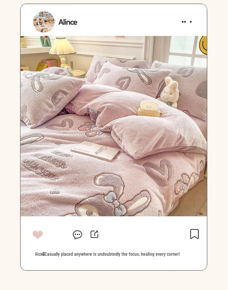 Winter Milk Velvet Flannel Duvet & Bed Sheet Set - Thick, Double-Sided, High Gram Weight, 3-Piece