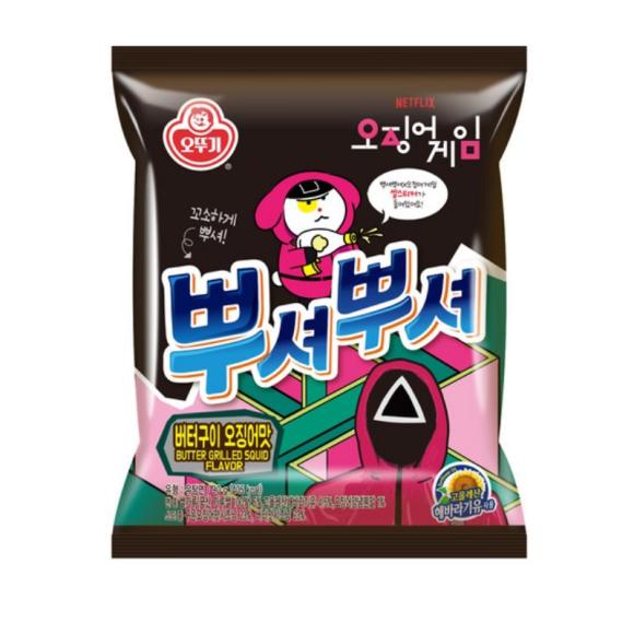 Кальмаровая игра x Ottogi Ppushu Ppushu Crush & Munch - закуска в форме рамена 90 г (6 вариантов)