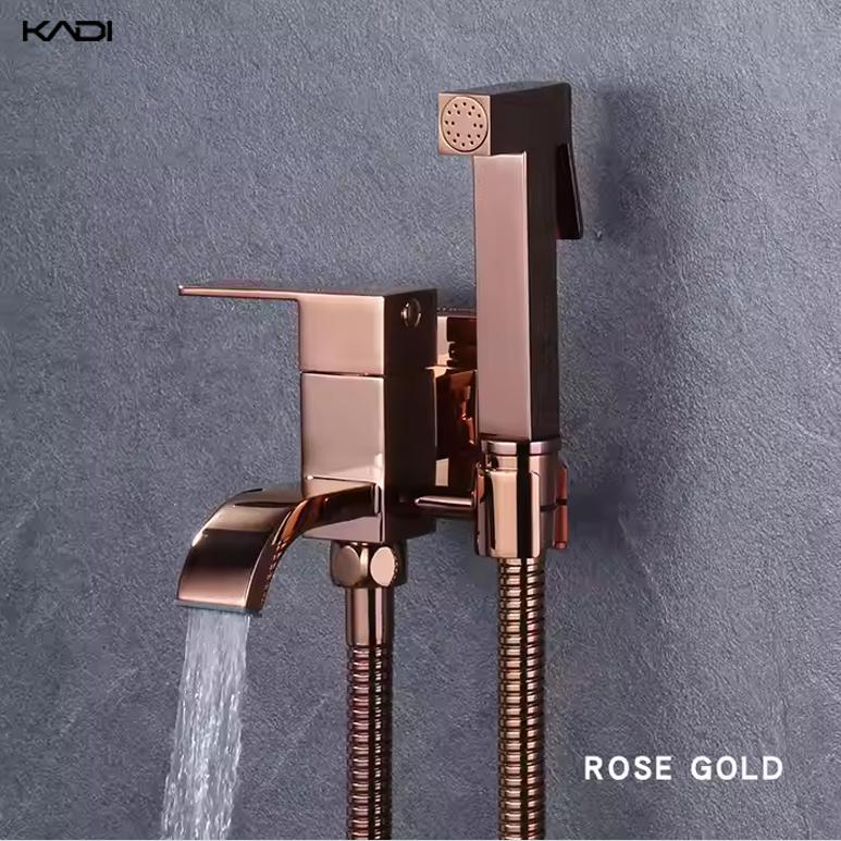 Rose Gold Portable Brass Bidet Sprayer Set Modern Handheld Wall-Mounted Vertical Spray Toilet Bidet 3-Year Hotel Kitchen