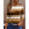 Women's Striped 3D Printed T-shirt Fashion Long Sleeve Round Neck Regular Tops Holiday Weekend Spring and Autumn