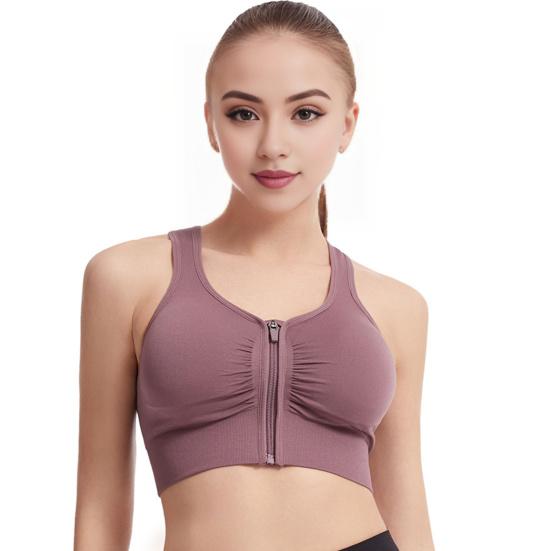 Bra Front Zipper Closure Solid Color Vest Type Hollow Out Back Adjustable Shockproof