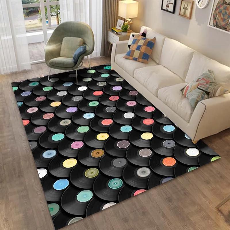 1PC Retro Music Phonograph Record Area Carpet, Rug for Living Room Bedroom, Bedside and Office Areas, Machine Washable Mat