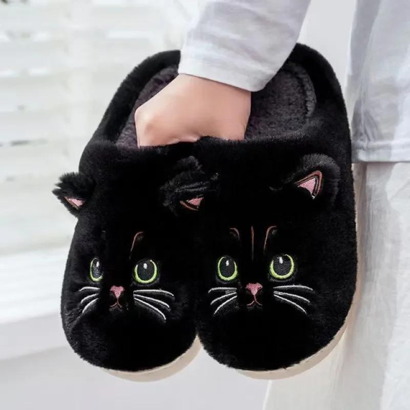 Fashion Cute Cat Slippers Fluffy Furry Women Home Platform Slippers Men Winter Plush Slides Indoor Fuzzy Slippers Lovely Cotton Shoes