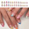 Short Almond Press On Nails Fake Nails Glossy Acrylic Artificial Nails Stick On Nails for Womens 24Pcs Glue On Nails