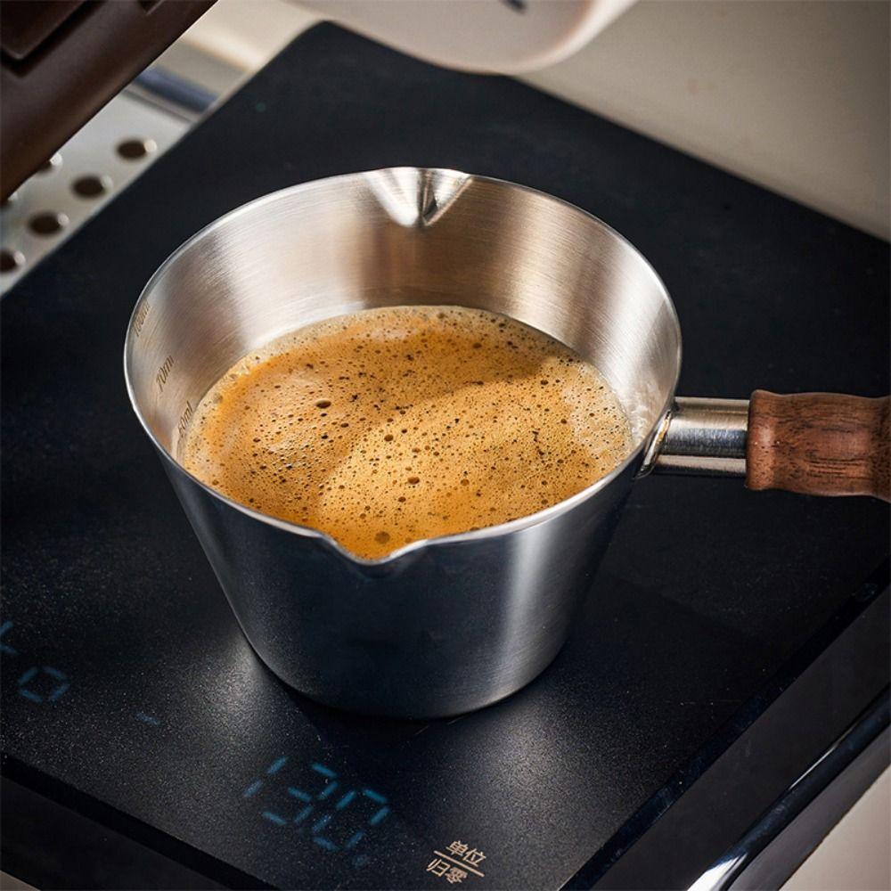 304 Stainless Steel Espresso Measuring Cup Walnut Handle Milk Cup Drink Store