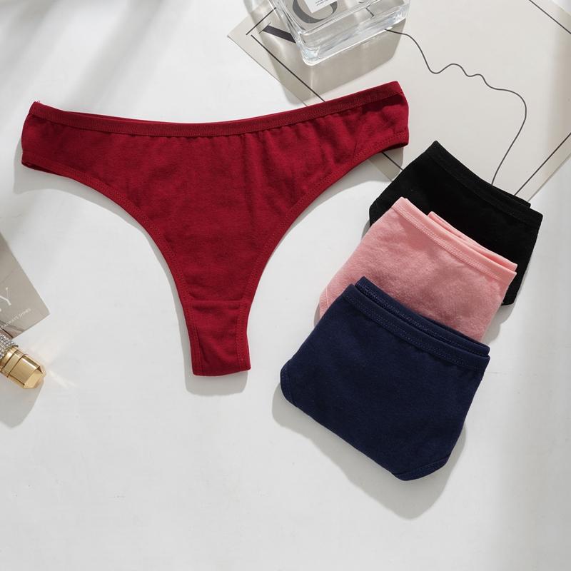 Женские хлопковые сексуальные стринги однотонного цвета, удобное, приятное к коже нижнее белье
