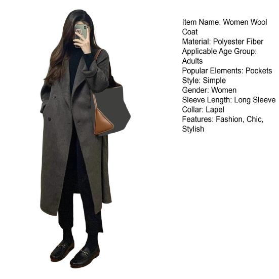 Женское длинное шерстяное пальто двубортное пальто-бушлат повседневное с длинным рукавом лацкан с вырезом тренч