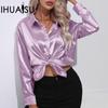 Women's Shirt Women Satin Simulated Silk Long Sleeve Blouse