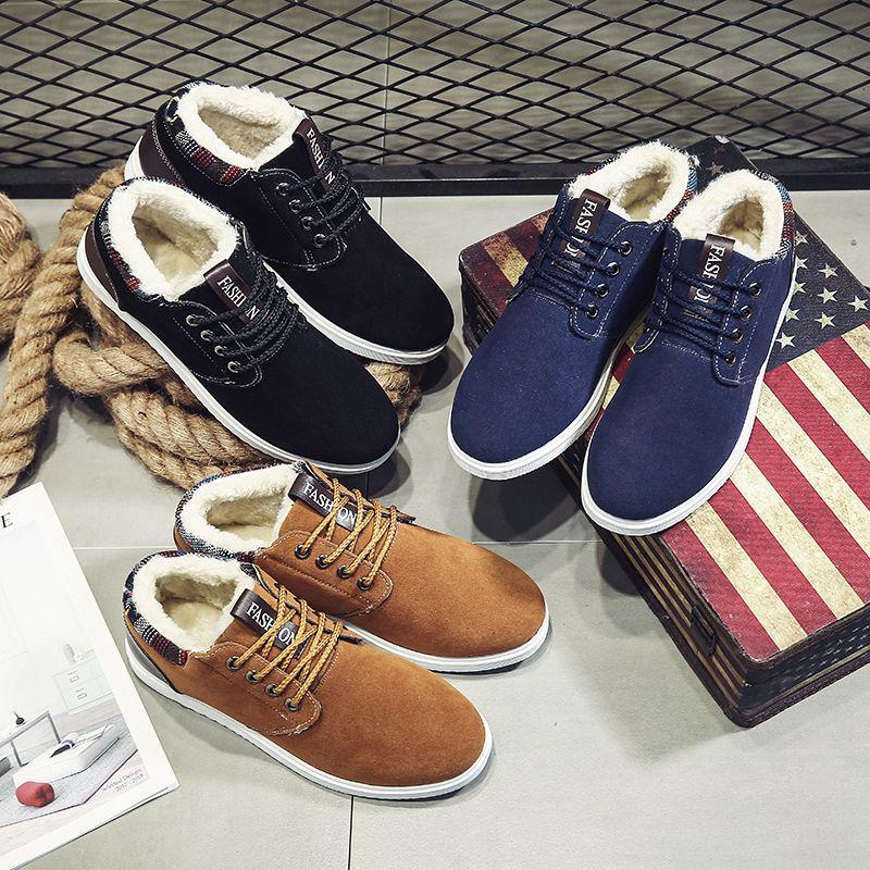 Men Winter Warm Boots Casual Shoes Men Fashion Plush Snow Boots Ankle Boots Fur Leather Footwear 2019