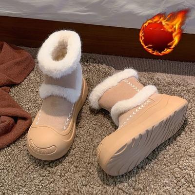 Женские зимние сноубутсы с мехом 2026 Новые зимние меховые ботинки Толстая подошва с плюшевыми теплыми хлопковыми ботинками