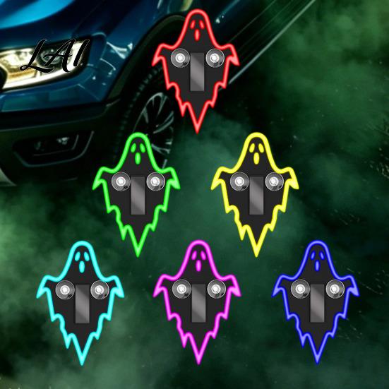 Ghost Shape Window Decorations Solar Car LED Light USB Wireless Animated Warning Lights for Windshield And Auto Display Rear Window 6 Modes Suction