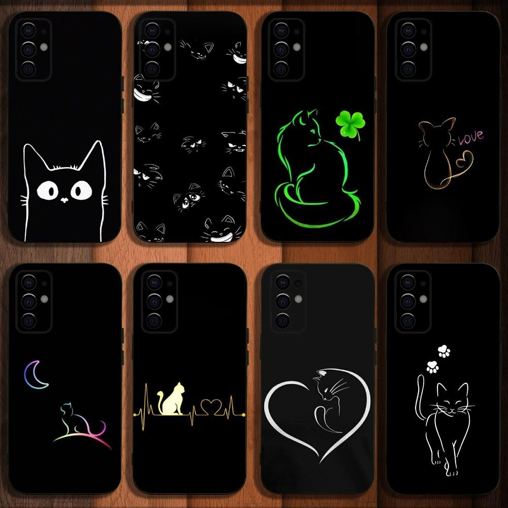 Милый Кот Линия Черный Чехол Для Телефона Для Samsung S24,S21,S22,S23,S30,Ultra,S20,Plus,Fe,Lite,Note,10,9,5G Черный Мягкий Чехол