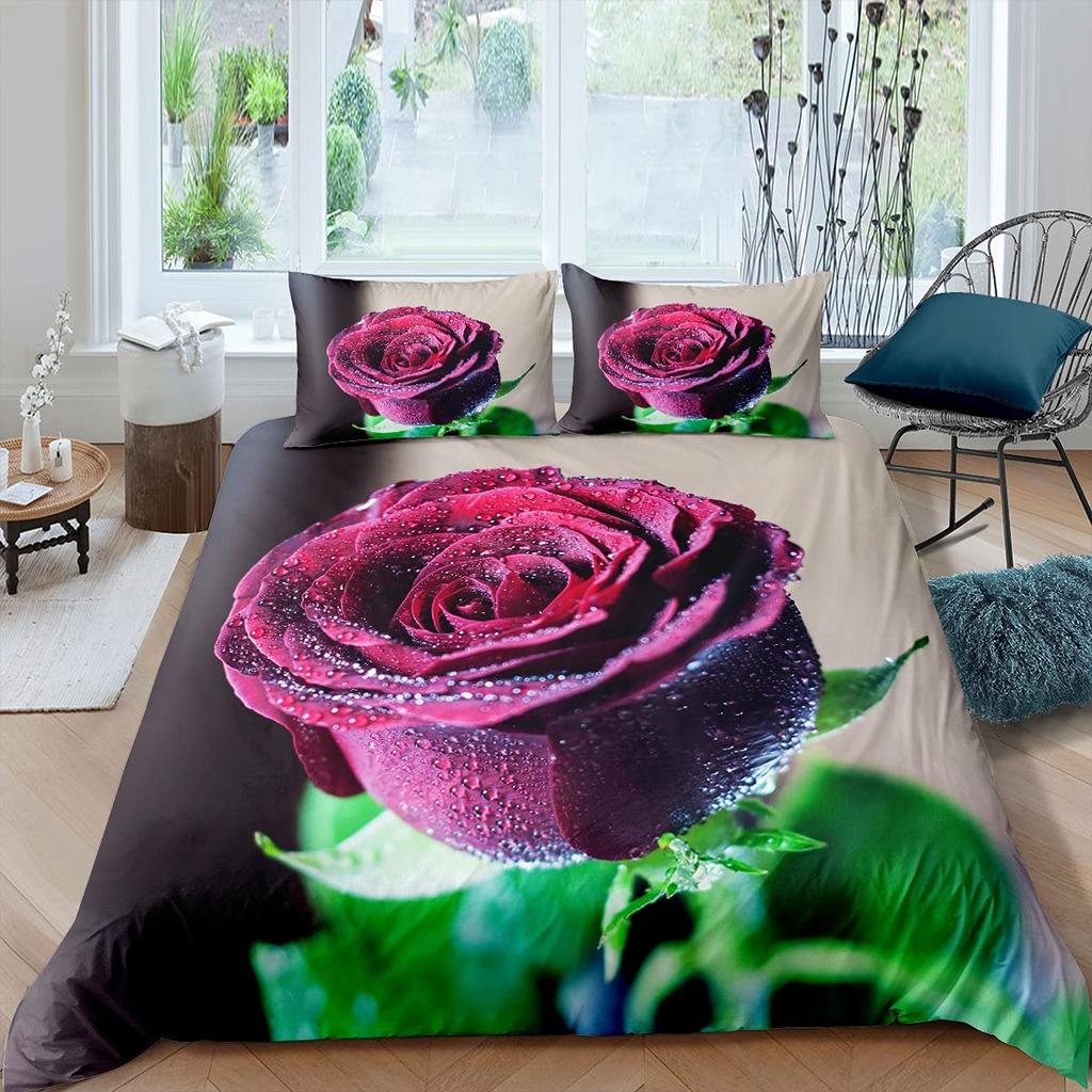 Valentine's Day Rose King Queen Duvet Cover Red White Floral Bedding Set Romantic Flowers Quilt Cover Polyester Comforter Cover