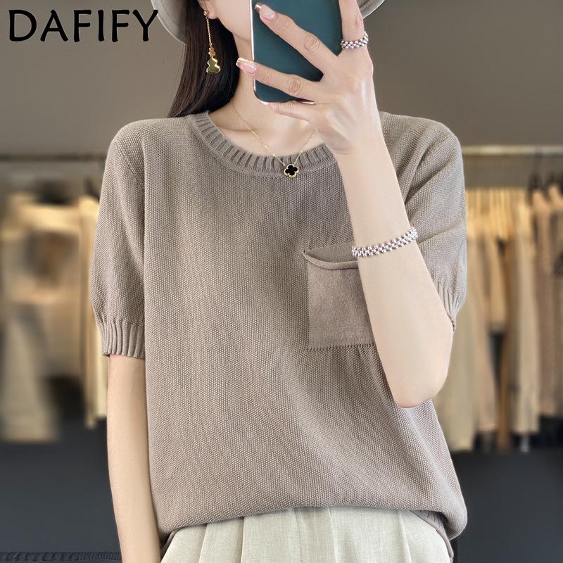 DAFIFY Женские модные повседневные летние весенние однотонные блузки и рубашки с короткими рукавами и круглым вырезом с принтом