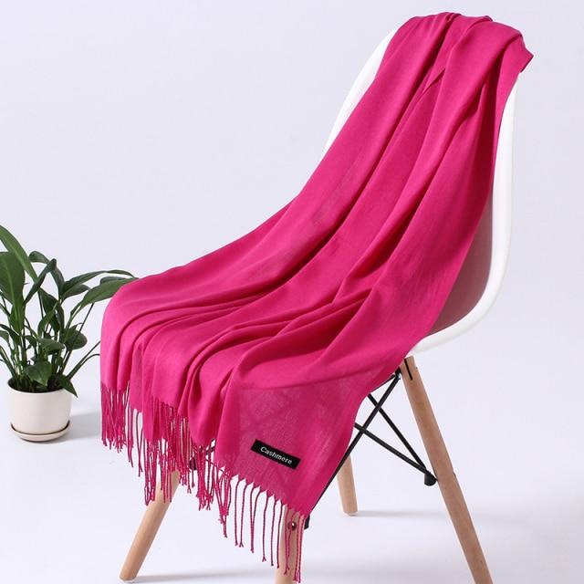Women Solid Scarf Cashmere Feeling Pashmina Shawls Tassel Hijab Head Wraps Femme Thin Spring Winter Scarves Foulard Bufanda