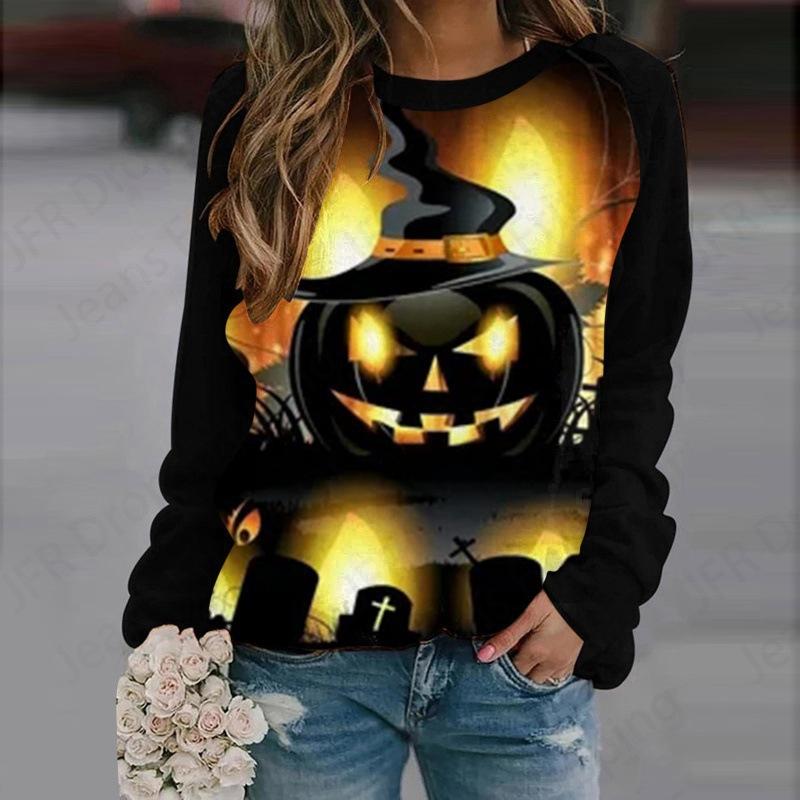 Happy Halloween 3D Print Hoodies Women Fashion Oversize Hoodie O-Neck Halloween Sweatshirt Girl Coat Women Sweatshirts Girl Clothes