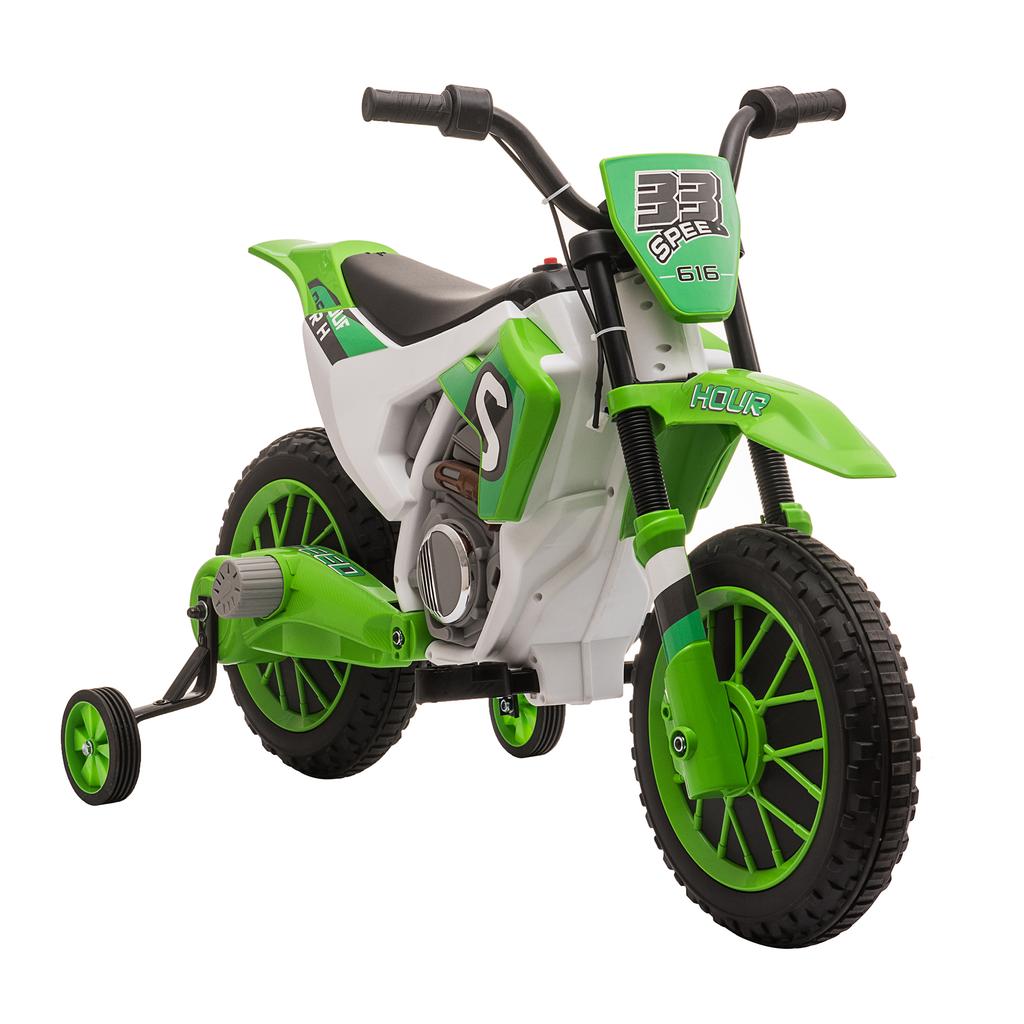 Kids Motorcycle, Electric Motorcycle, 45 Min Ride Time, with Training Wheels, from 3 Years, Green+White, 106.5 x 51.5 x 68cm