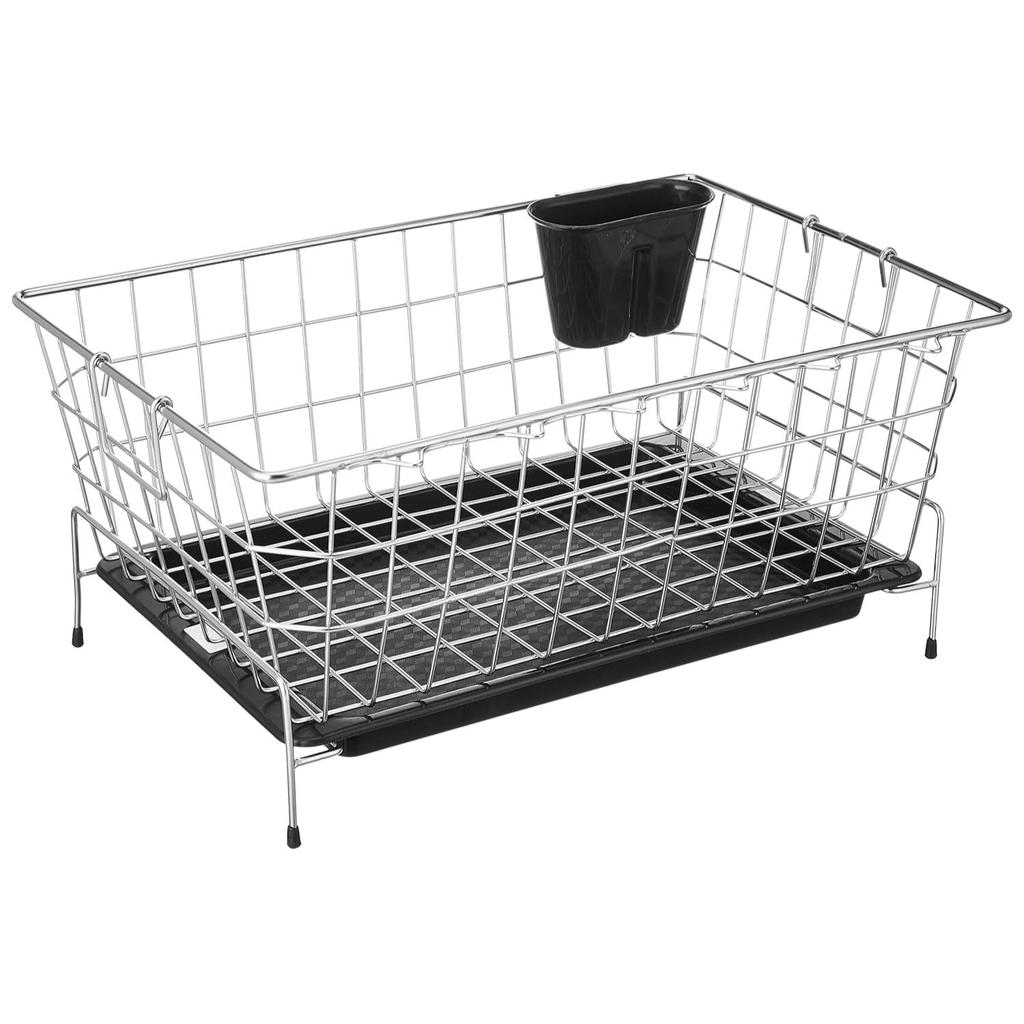 Подставка для сушки посуды с поддоном для слива + Подставка для столовых приборов (54 см * 42 см * 20 см) Набор из 2 контейнеров для хранения на кухне, 7,5 литров, коричневая крышка, пластик