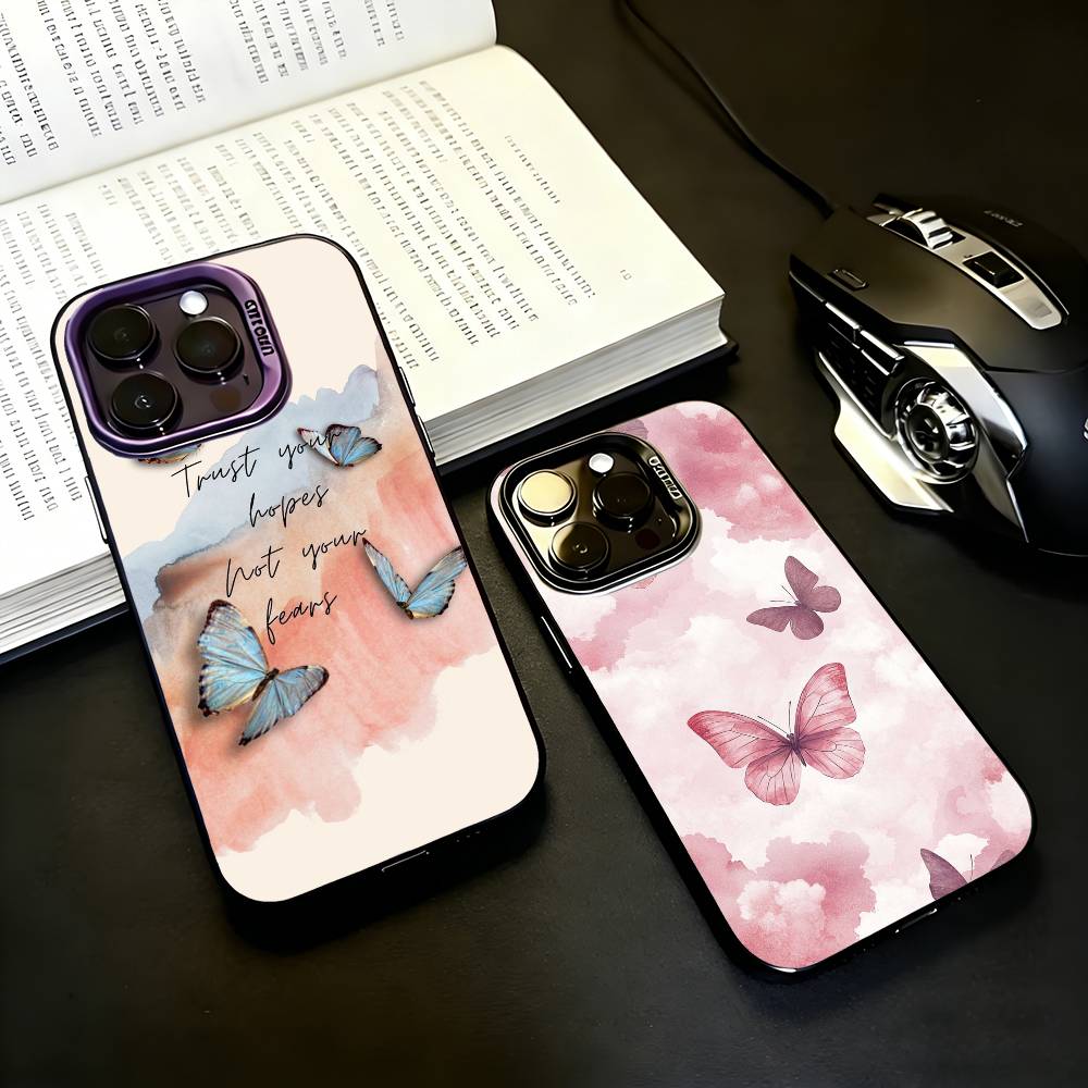P-Painting B-Butterfly Phone Case For iPhone17,16,15,14,13,12,11 Plus,Pro Max Black Candy silver phone case