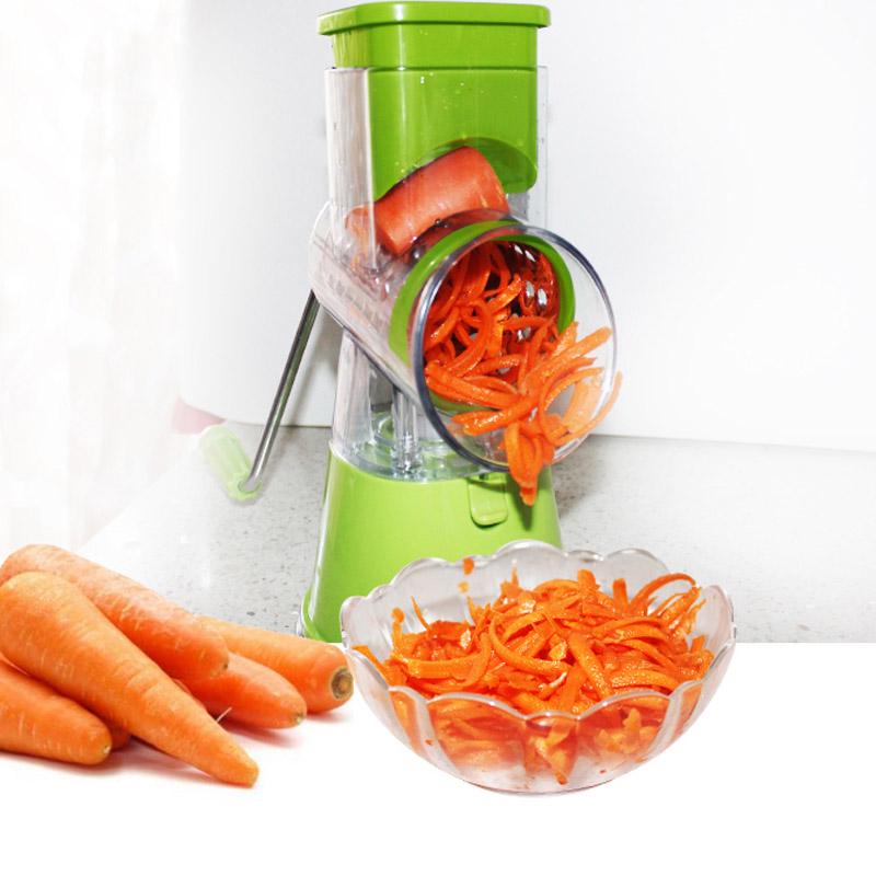 green  3In1 Hand-Cutter Vegetable Stainless Steel Multi-Function Drum Rotary Grater Fruit Potato Onion Slicer Kitchen Tool Food Chopper