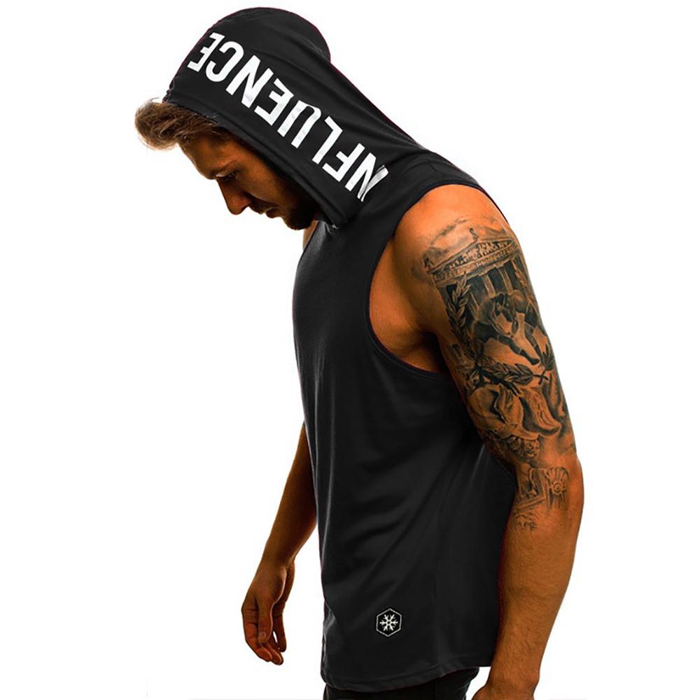 Summer Men Fashion Casual Letter Printed Slim Sleeveless Hooded T Shirt Tank Top Vest Blouse Comfortable High Quality Unique Personalized Clothes