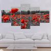 5 Panels Landscape Black and White Red Poppy Flower Canvas Painting Nature Posters and Prints Wall Pictures Home Decor No Frame