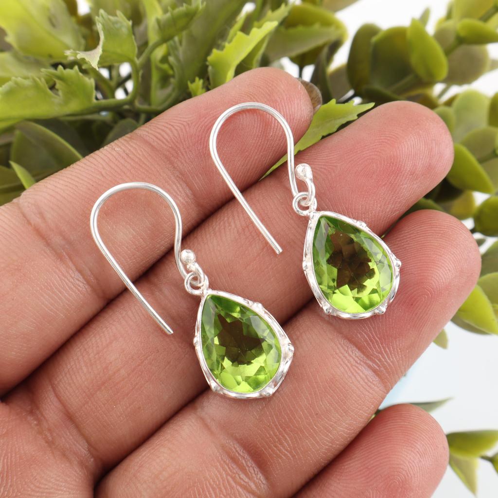 Peridot Earrings, Handmade Gemstone Earrings, 925 Solid Sterling Silver Earrings Dainty Jewelry, For Engagement Gift