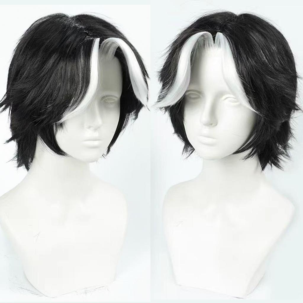 30cm White Highlights Short Cosplay Wig Short Silver Men Women Hair Anime Heat Resistant Synthetic Wigs