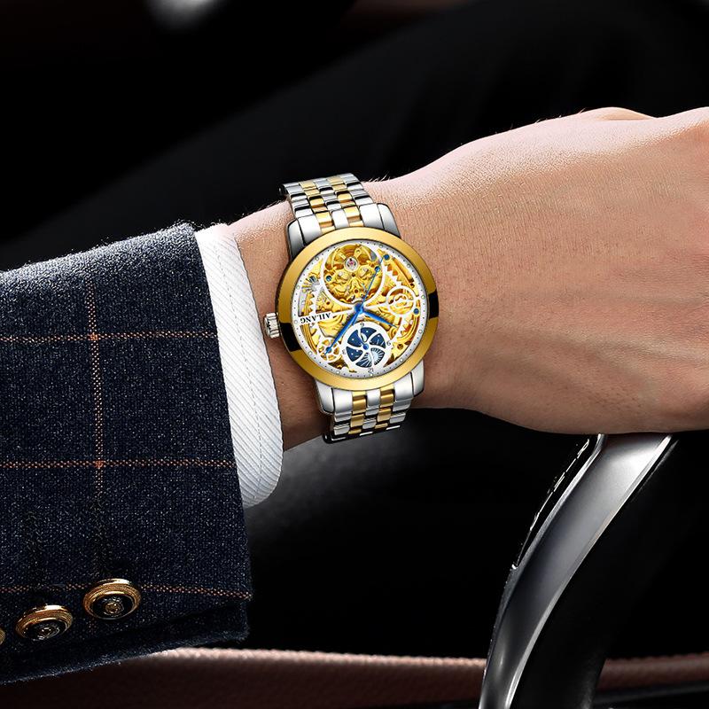 AILANG Watch Men's Automatic Mechanical Watch Fashion Trendy Waterproof Night Hollow Flywheel Watch