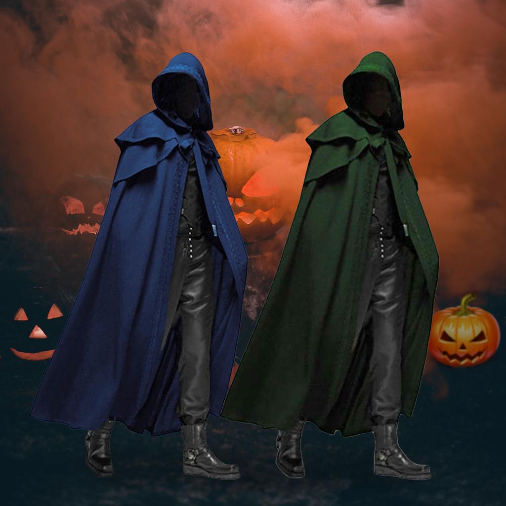 Halloween Hooded Cloak Unisex Men Women Cape Solid Long Cloak Role Cosplay Costumes Outwear Retro